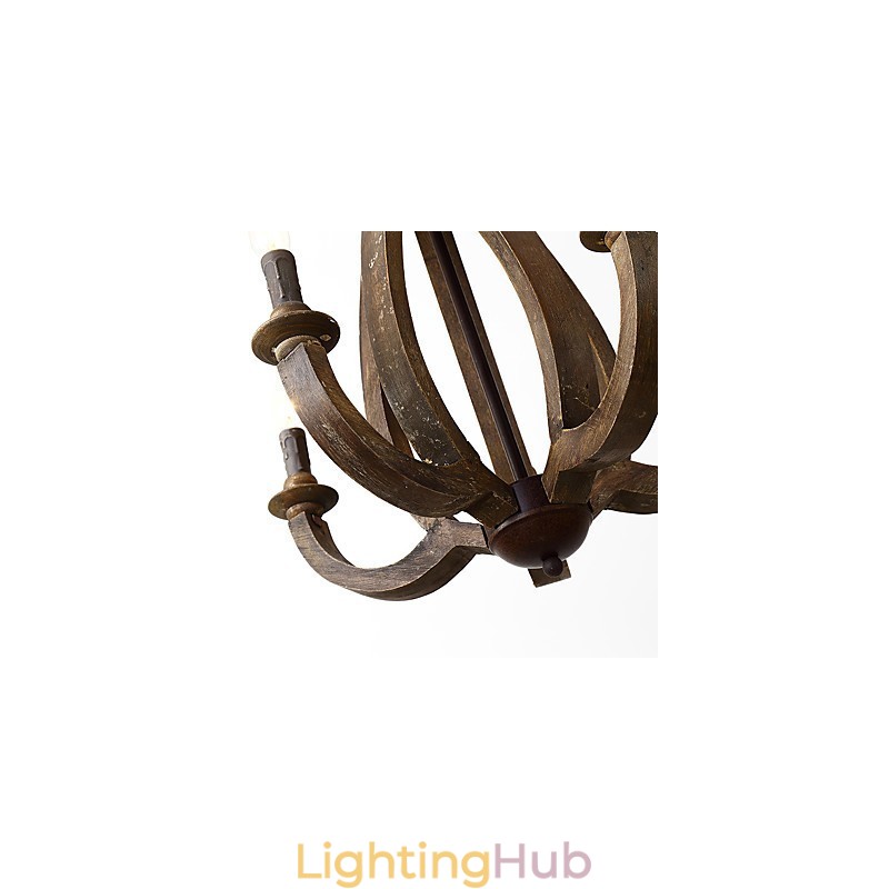 Vintage Painting Feature Mini Style Wood Bamboo Chandelier Lamp the Decorate Pendant Lamp