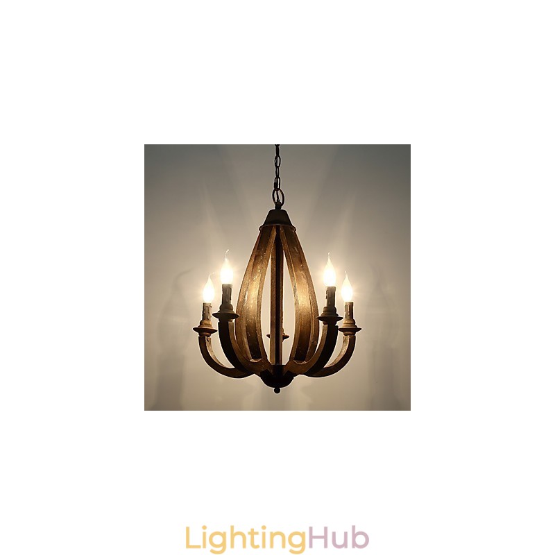 Vintage Painting Feature Mini Style Wood Bamboo Chandelier Lamp the Decorate Pendant Lamp