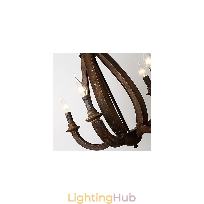 Vintage Painting Feature Mini Style Wood Bamboo Chandelier Lamp the Decorate Pendant Lamp