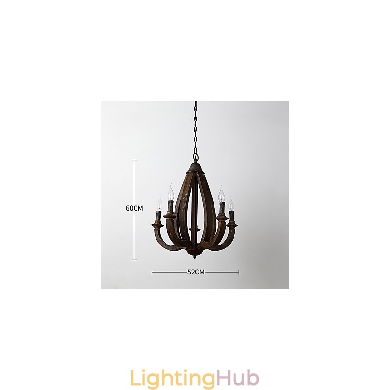 Vintage Painting Feature Mini Style Wood Bamboo Chandelier Lamp the Decorate Pendant Lamp