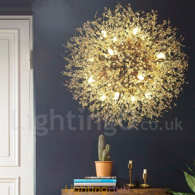 Firework Globe Dandelion Chrome Feature Crystal Metal Chandelier