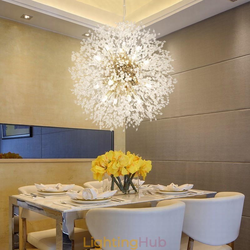 Firework Globe Dandelion Chrome Feature Crystal Metal Chandelier