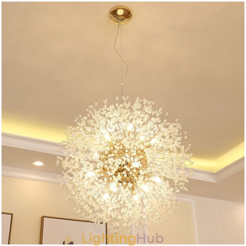Firework Globe Dandelion Chrome Feature Crystal Metal Chandelier