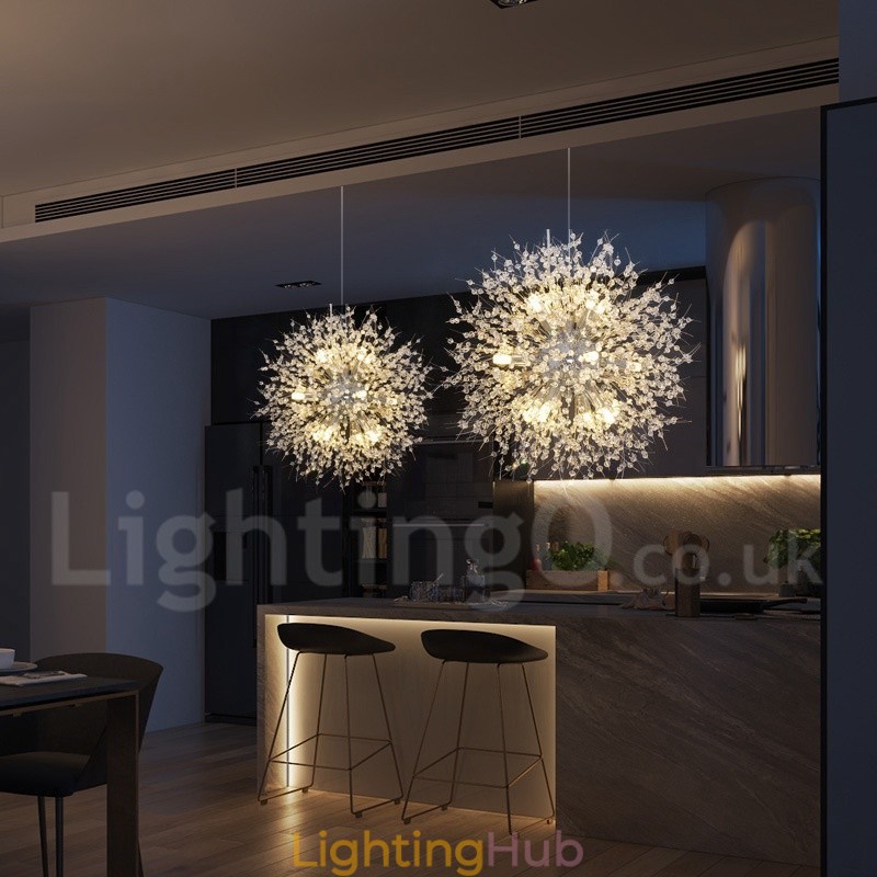 Firework Globe Dandelion Chrome Feature Crystal Metal Chandelier