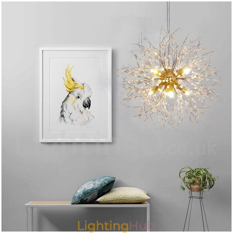 Firework Globe Dandelion Chrome Feature Crystal Metal Chandelier