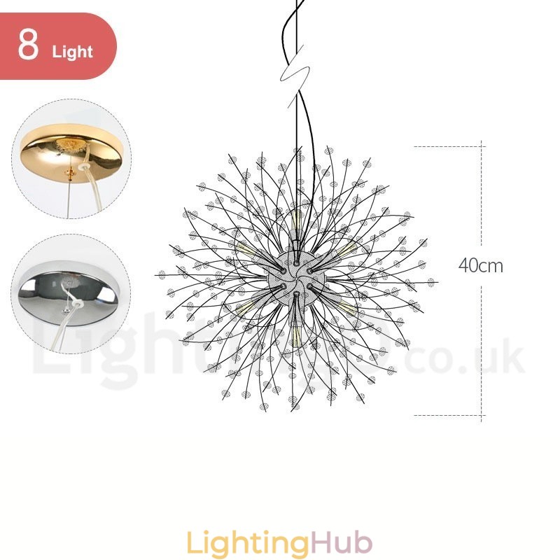 Firework Globe Dandelion Chrome Feature Crystal Metal Chandelier