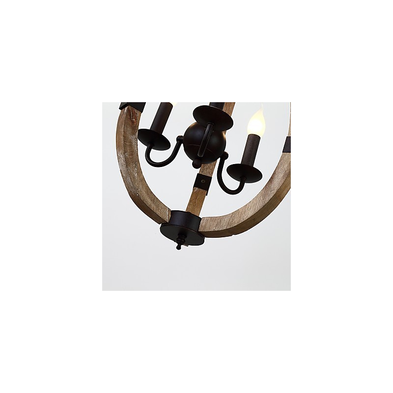 Three Light Vintage Painting Feature Mini Style Wood Bamboo Chandelier Lamp the Decorate Pendant Lamp