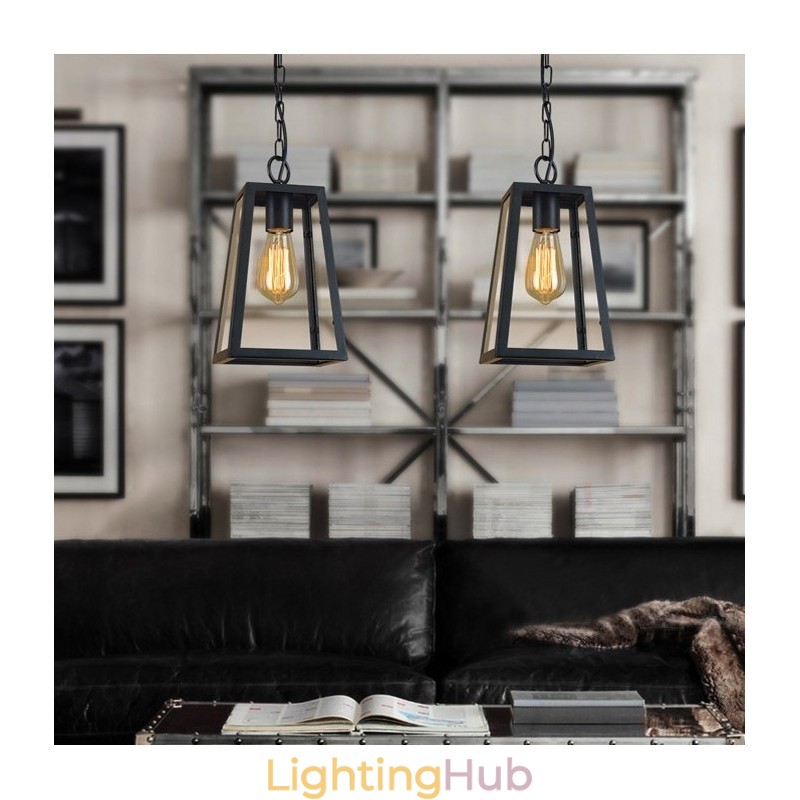 Vintage Metal Pendant Light with Glass Shade