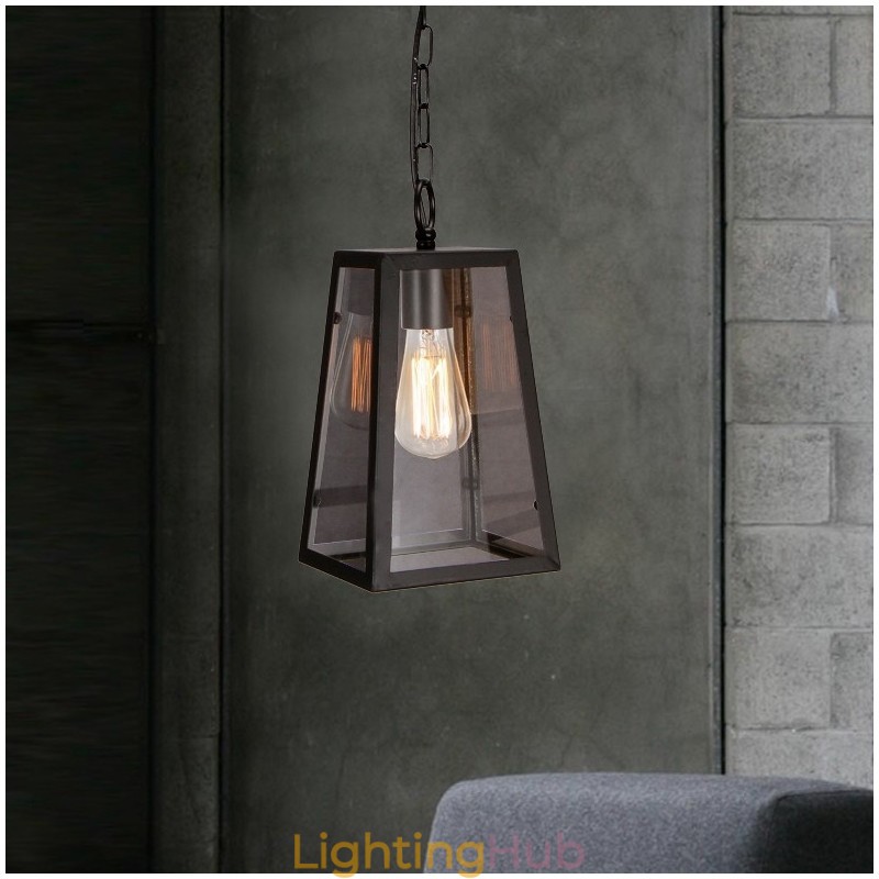 Vintage Metal Pendant Light with Glass Shade