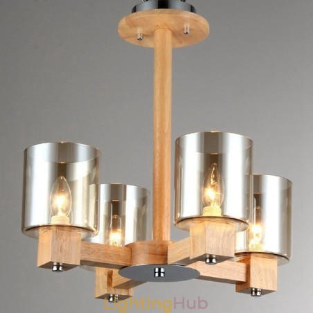 4 Light Wood Modern Contemporary Nordic style Chandelier with Glass Shade 4 Light Wood Modern Contemporary Nordic style Chandelier with Glass Shade