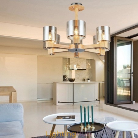 6 Light Wood Modern Contemporary Nordic style Chandelier with Glass Shade 6 Light Wood Modern Contemporary Nordic style Chandelier with Glass Shade