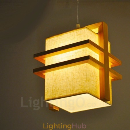 1 Light Wood Retro Vintage Pendant Light with Fabric Shade 1 Light Wood Retro Vintage Pendant Light with Fabric Shade
