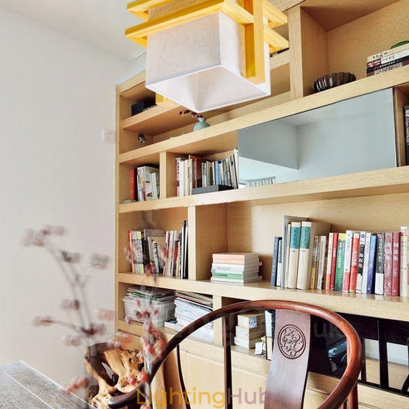 1 Light Wood Retro Vintage Pendant Light with Fabric Shade