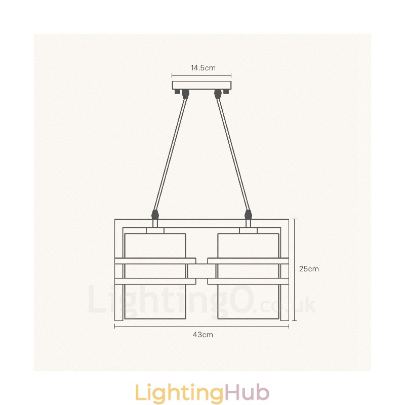 2 Light Wood Retro Vintage Pendant Light with Fabric Shade