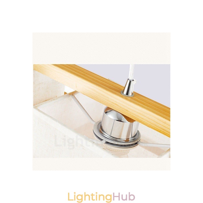 2 Light Wood Retro Vintage Pendant Light with Fabric Shade