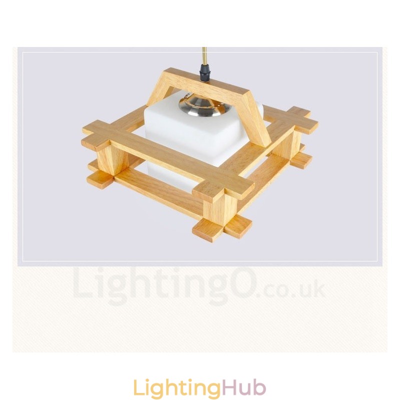 1 Light Wood Modern Contemporary Nordic style Pendant Light with Glass Shade