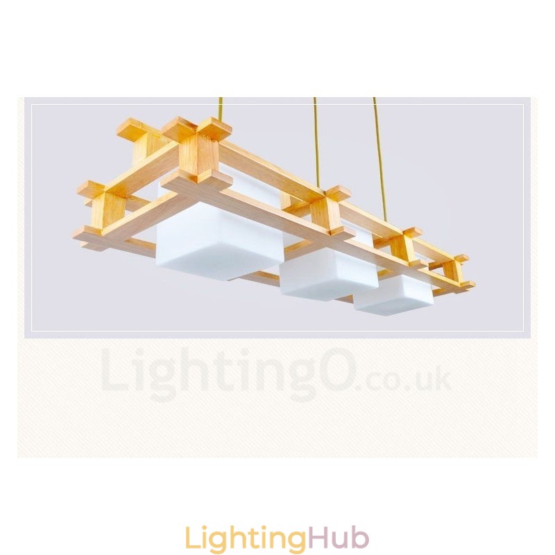 3 Light Wood Modern Contemporary Nordic style Pendant Light with Glass Shade