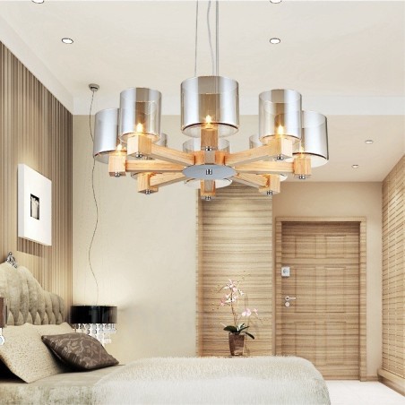 8 Light Wood Modern Contemporary Nordic style Pendant Light with Glass Shade 8 Light Wood Modern Contemporary Nordic style Pendant Light with Glass Shade