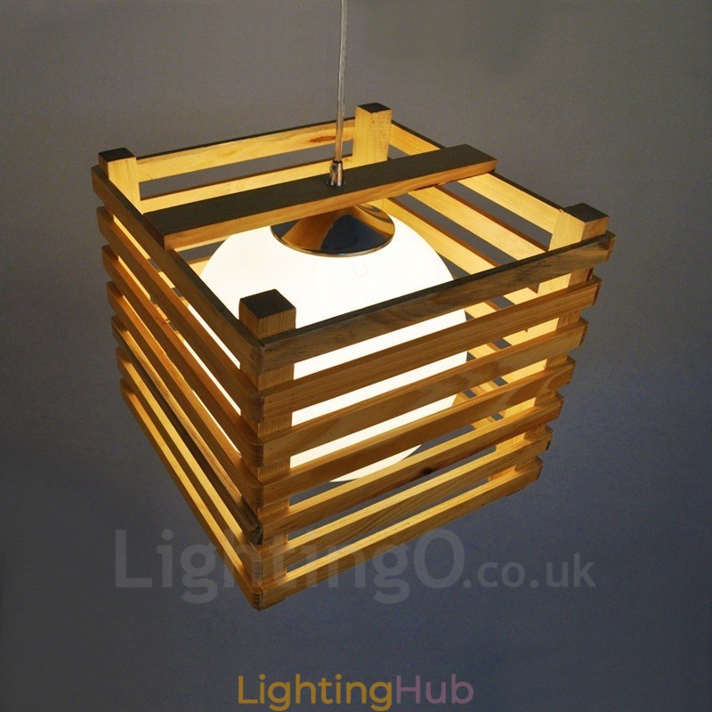 1 Light Wood Modern Contemporary Nordic style Pendant Light with Glass Shade
