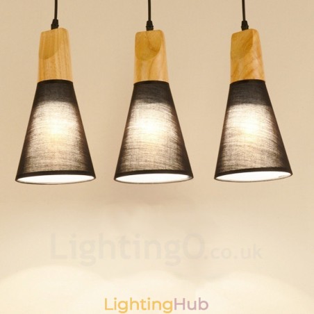3 Light Wood Modern Contemporary Pendant Light with Fabric Shade 3 Light Wood Modern Contemporary Pendant Light with Fabric Shade