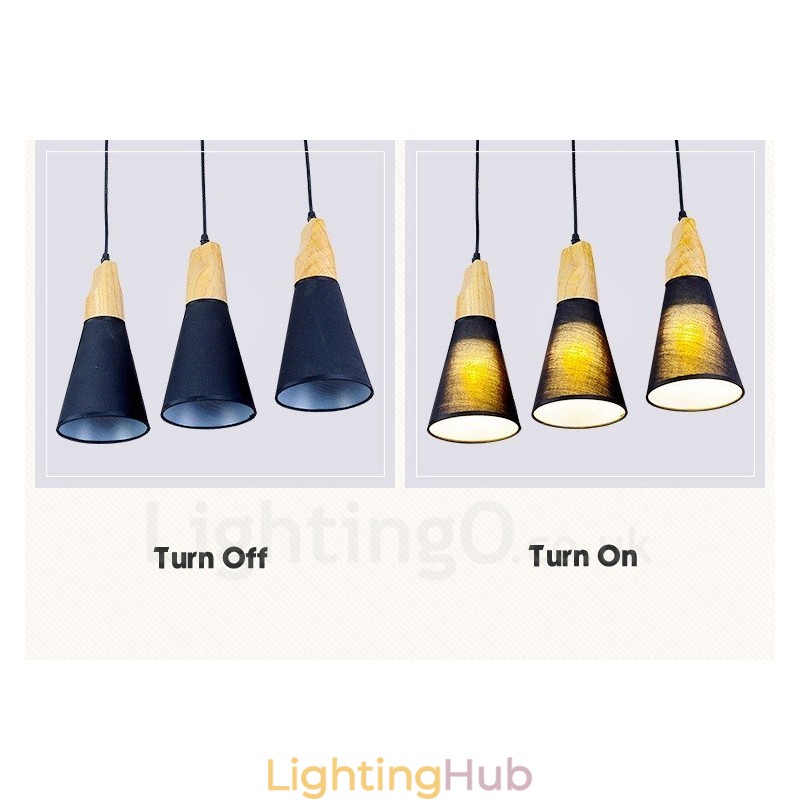 3 Light Wood Modern Contemporary Pendant Light with Fabric Shade