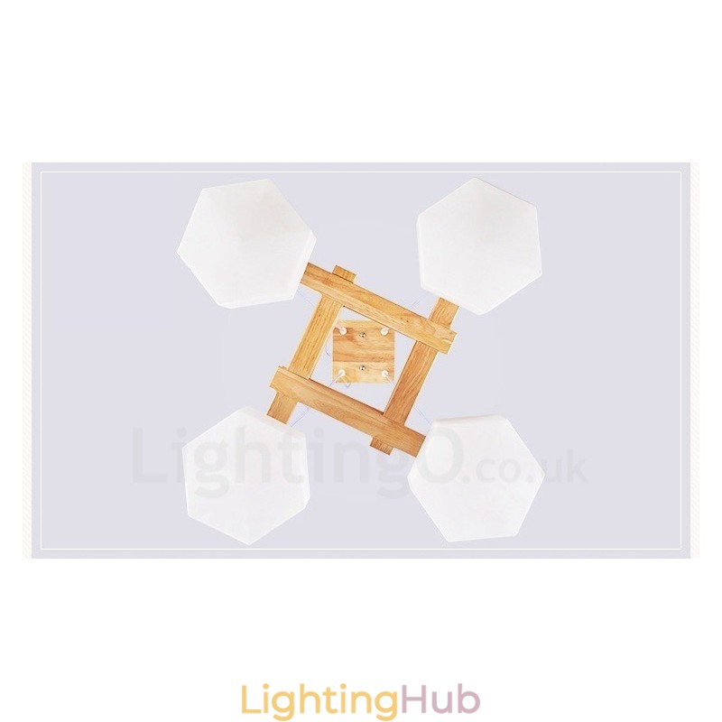 4 Light Wood Modern Contemporary Nordic style Pendant Light with Glass Shade