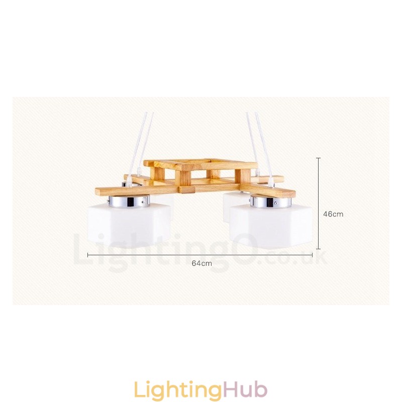 4 Light Wood Modern Contemporary Nordic style Pendant Light with Glass Shade
