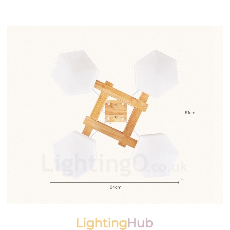 4 Light Wood Modern Contemporary Nordic style Pendant Light with Glass Shade