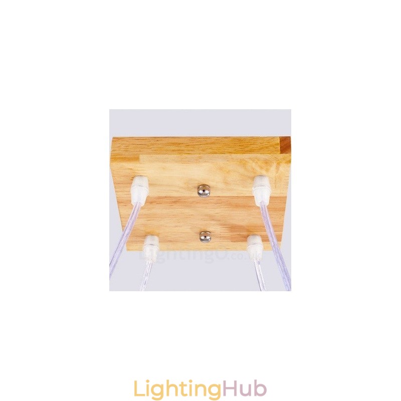 4 Light Wood Modern Contemporary Nordic style Pendant Light with Glass Shade