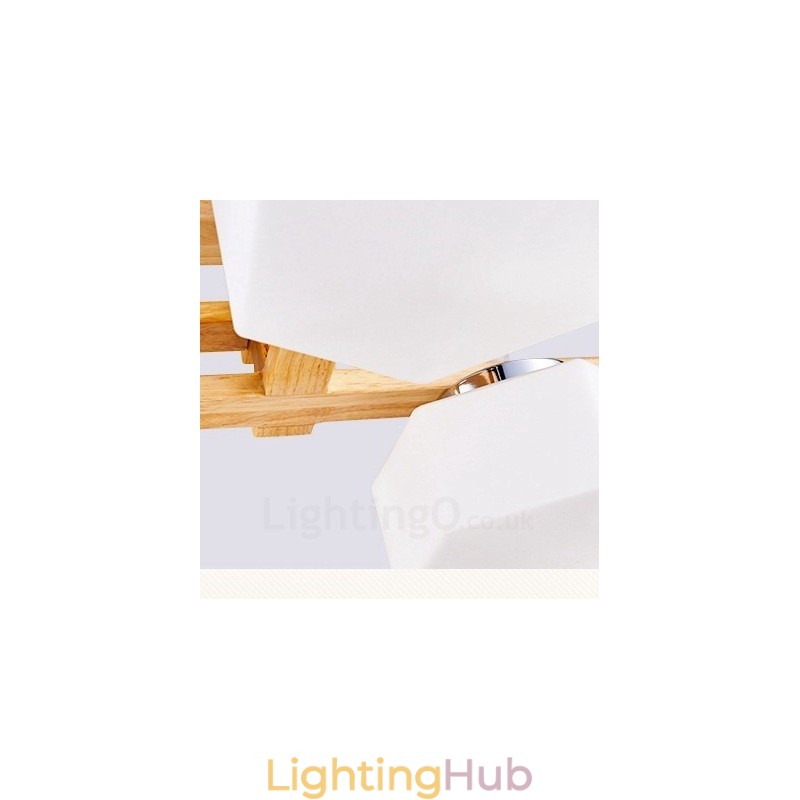 4 Light Wood Modern Contemporary Nordic style Pendant Light with Glass Shade