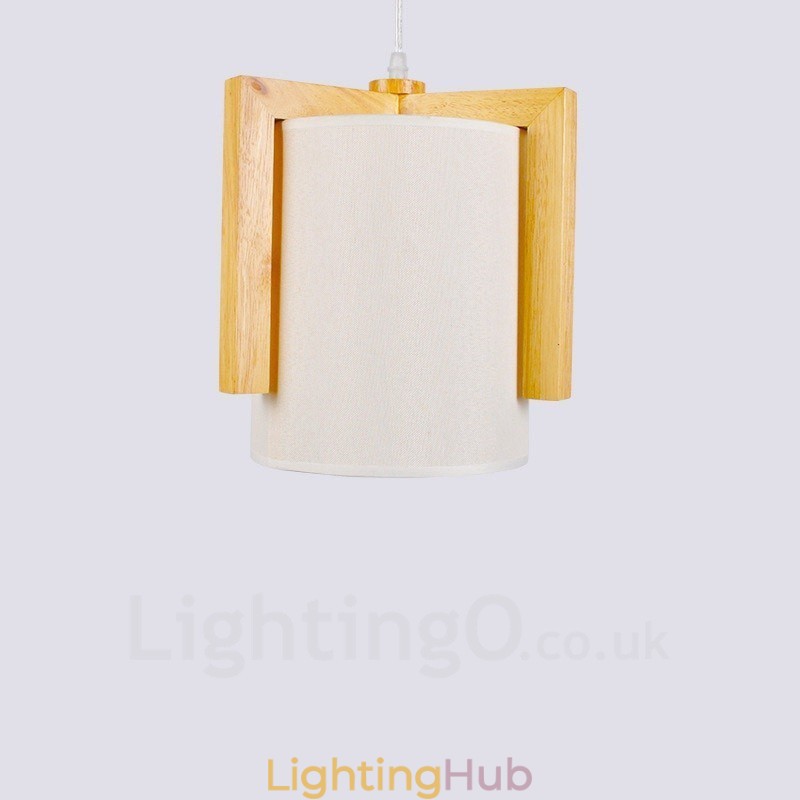 1 Light Wood Modern Contemporary Nordic style Pendant Light with Fabric Shade