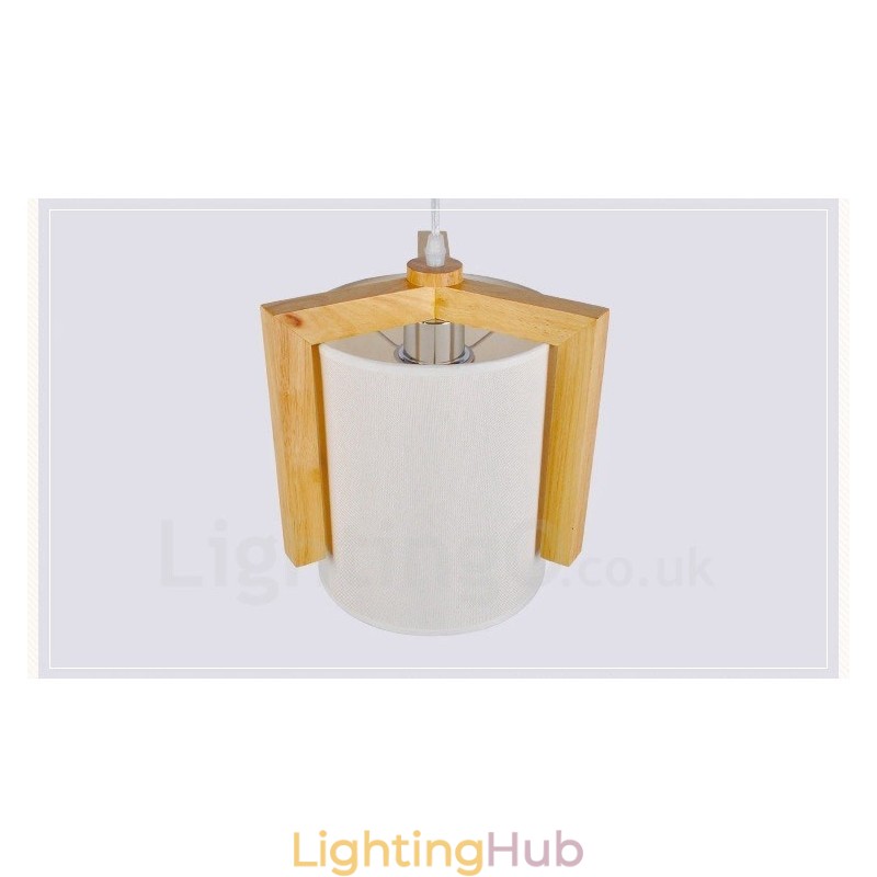 1 Light Wood Modern Contemporary Nordic style Pendant Light with Fabric Shade