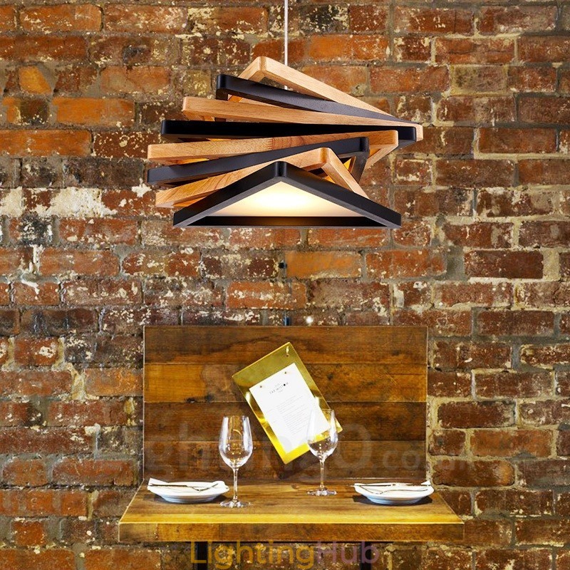 1 Light Wood Modern Contemporary Pendant Light with Wood Shade