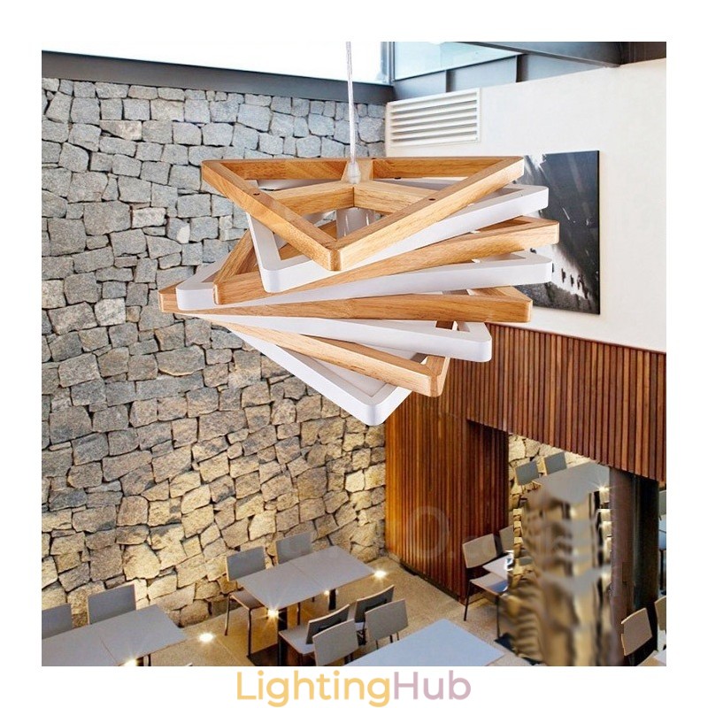 1 Light Wood Modern Contemporary Pendant Light with Wood Shade