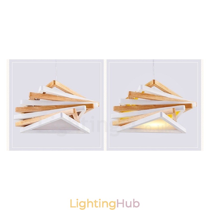 1 Light Wood Modern Contemporary Pendant Light with Wood Shade