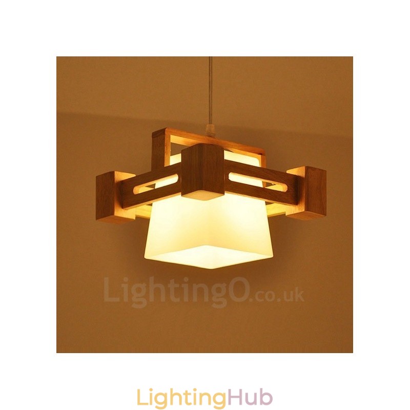 1 Light Wood Modern Contemporary Nordic style Pendant Light with Fabric Shade