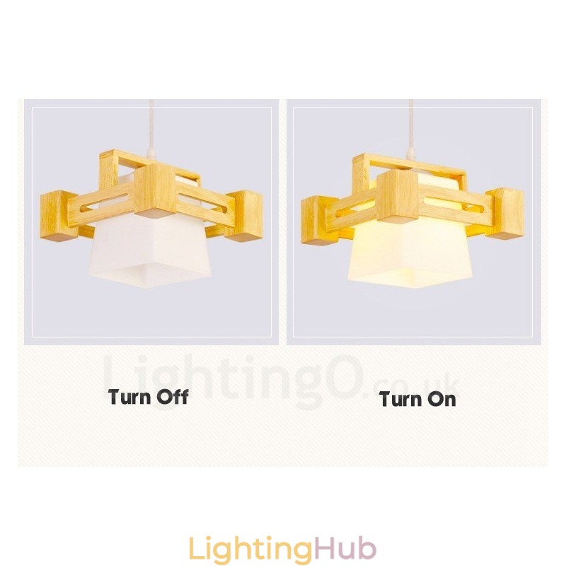 1 Light Wood Modern Contemporary Nordic style Pendant Light with Fabric Shade