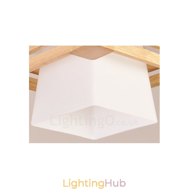 1 Light Wood Modern Contemporary Nordic style Pendant Light with Fabric Shade