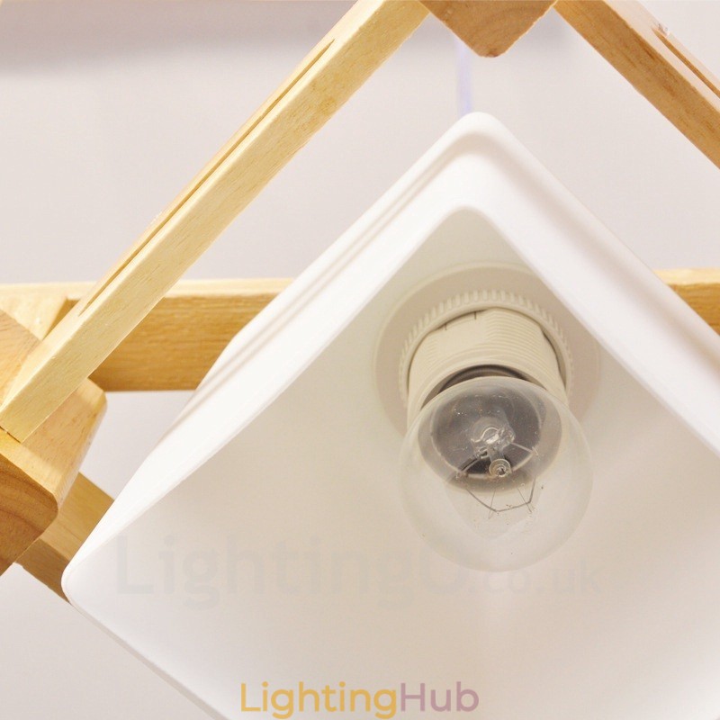 3 Light Wood Modern Contemporary Nordic style Pendant Light with Fabric Shade