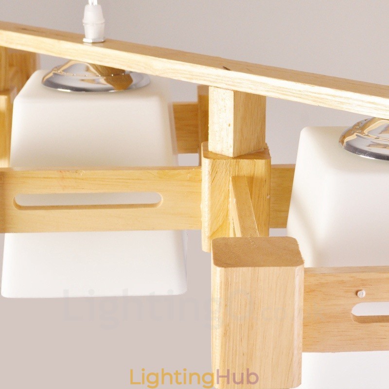 3 Light Wood Modern Contemporary Nordic style Pendant Light with Fabric Shade