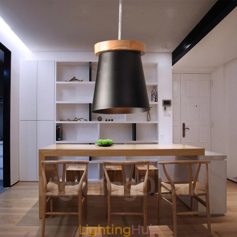 1 Light Wood Modern Contemporary Nordic style Pendant Light with Iron Shade