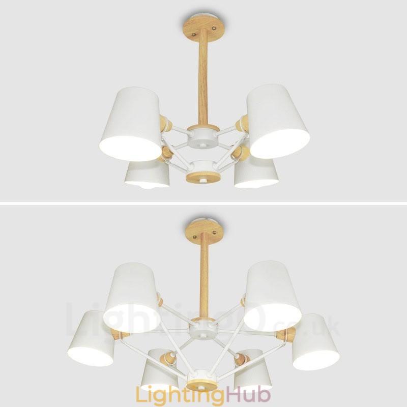 4 Light Wood Modern Contemporary Nordic style Pendant Light with Iron Shade
