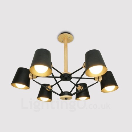 6 Light Wood Modern Contemporary Nordic style Pendant Light with Iron Shade 6 Light Wood Modern Contemporary Nordic style Pendant Light with Iron Shade