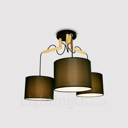 3 Light Wood Modern Contemporary Pendant Light with Fabric Shade 3 Light Wood Modern Contemporary Pendant Light with Fabric Shade