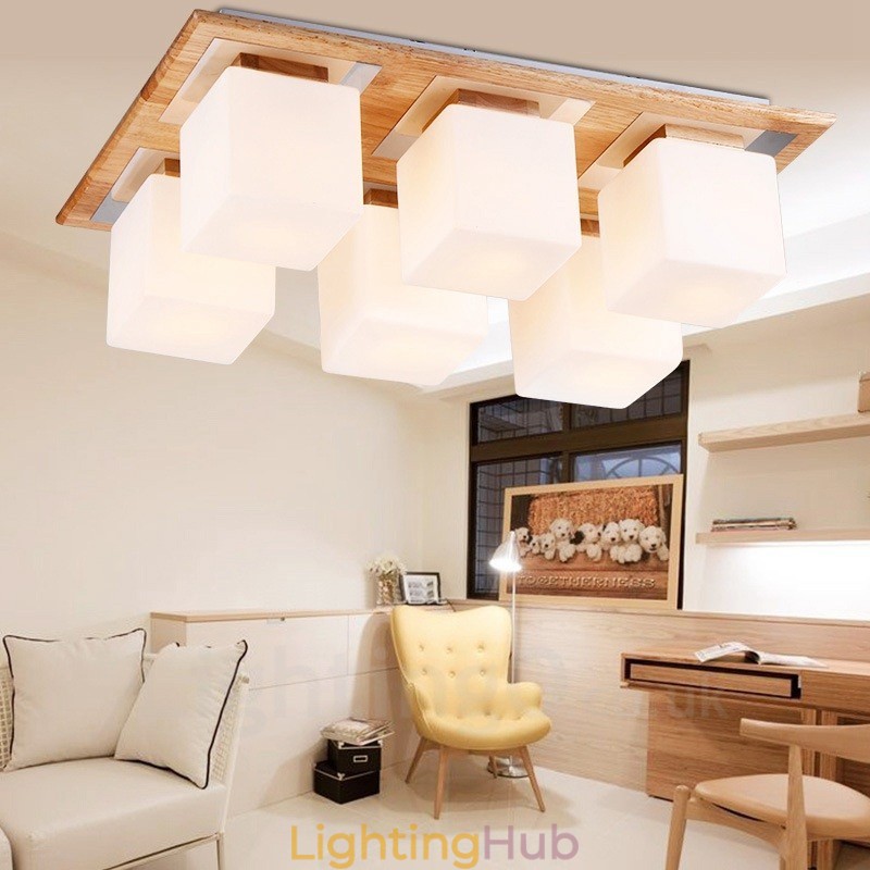 6 Light Modern Contemporary Flush Mount Ceiling Lights with Glass Shade