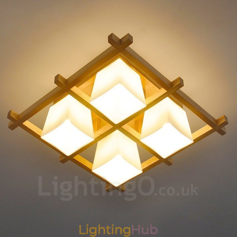 4 Light Modern Contemporary Flush Mount Ceiling Lights with Glass Shade
