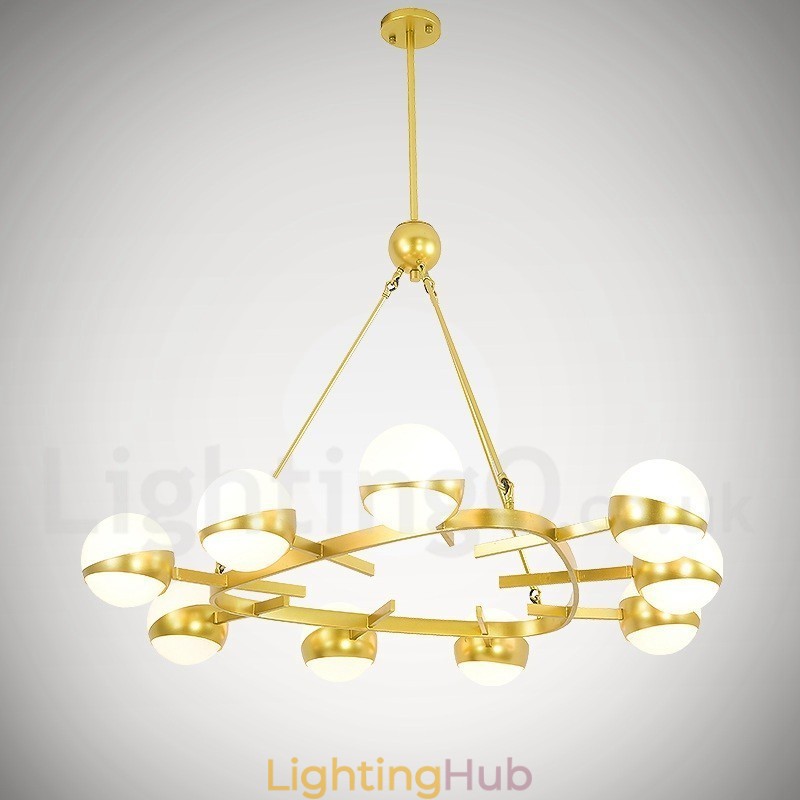 9 Light Modern Contemporary Nordic style Ceiling Lights Copper Plating Chandelier with Gold and White Ball Glass Shade