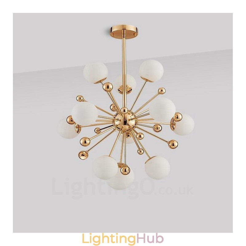 11 Light Modern Contemporary Ceiling Lights Copper Plating Chandelier with White Ball Glass Shade