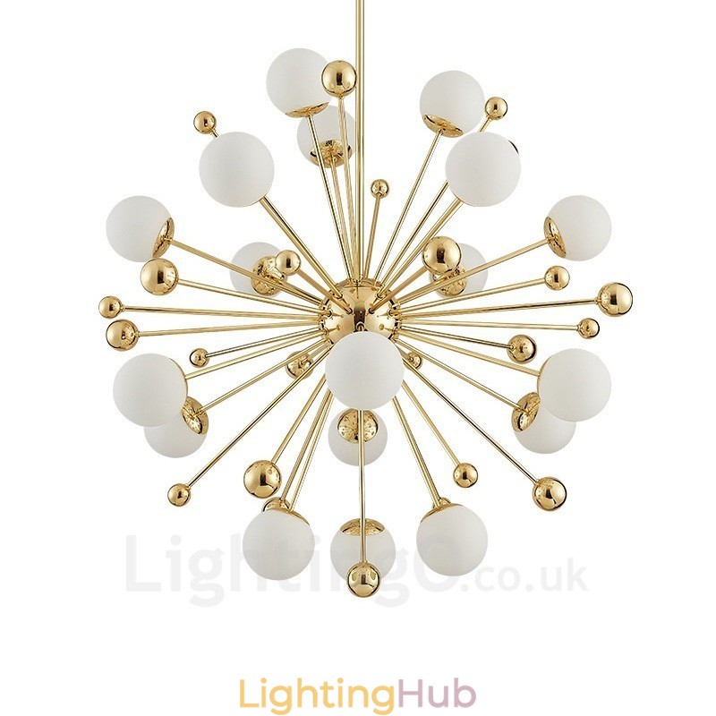 18 Light Modern Contemporary Ceiling Lights Copper Plating Chandelier with White Ball Glass Shade
