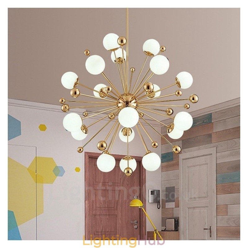 18 Light Modern Contemporary Ceiling Lights Copper Plating Chandelier with White Ball Glass Shade